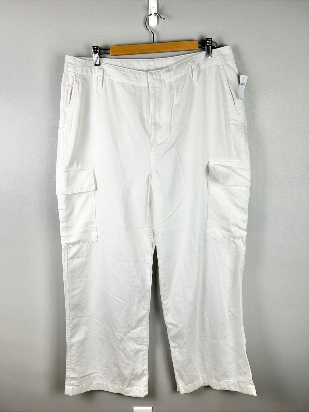GAP NWT White Cotton Twill Wide Leg Cargo Pants Sz 16 Lightweight Coastal Relax